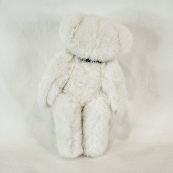 Little White Bear Jointed Arms & Legs w Green Bow Stuffed Animal Plush Teddy - Picture 3 of 4